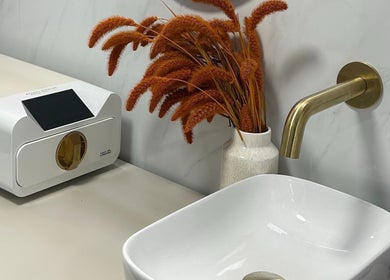 Modern sink and decor at PediHealth + The Foot Clinic in Lancing, England, GB.