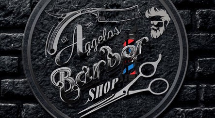 Πινακίδα Aggelos Barber Shop με σχέδιο ψαλιδιού στη Λεμεσό, Λεμεσός, CY.