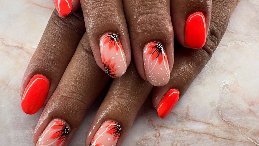 Vibrant floral nail art at Belle Luxe Beauty, Crowthorne, England, GB, showcasing intricate detailed designs.