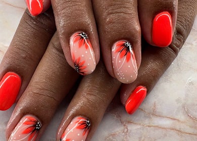 Vibrant floral nail art at Belle Luxe Beauty, Crowthorne, England, GB, showcasing intricate detailed designs.