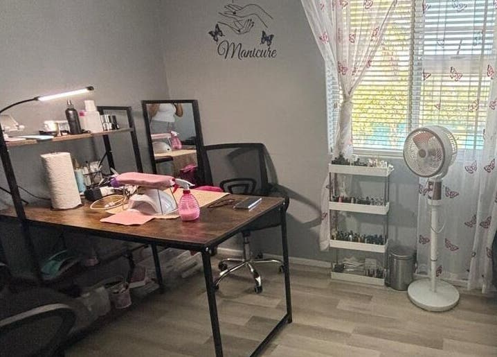Cozy nail station at Staceys’ Nail H@ven, Cape Town, Western Cape, ZA with manicure tools and decor.