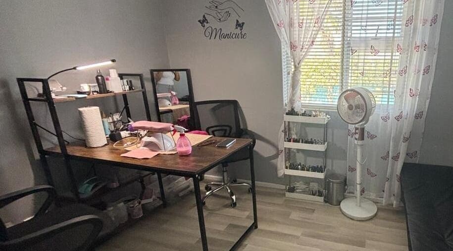 Cozy nail station at Staceys’ Nail H@ven, Cape Town, Western Cape, ZA with manicure tools and decor.