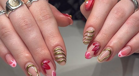 Intricate nail art with gold accents at Nails By Alice B - Newcastle, Stoke-on-Trent, England, GB.