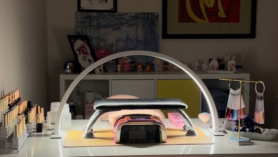 Modern nail station setup at Buttercup Nails in North Lakes, Queensland, AU with polishes and decor.