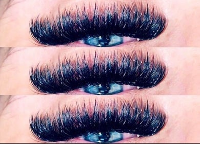 Close-up of voluminous lash extensions at NJ Lash Lounge, Preston, England, GB.