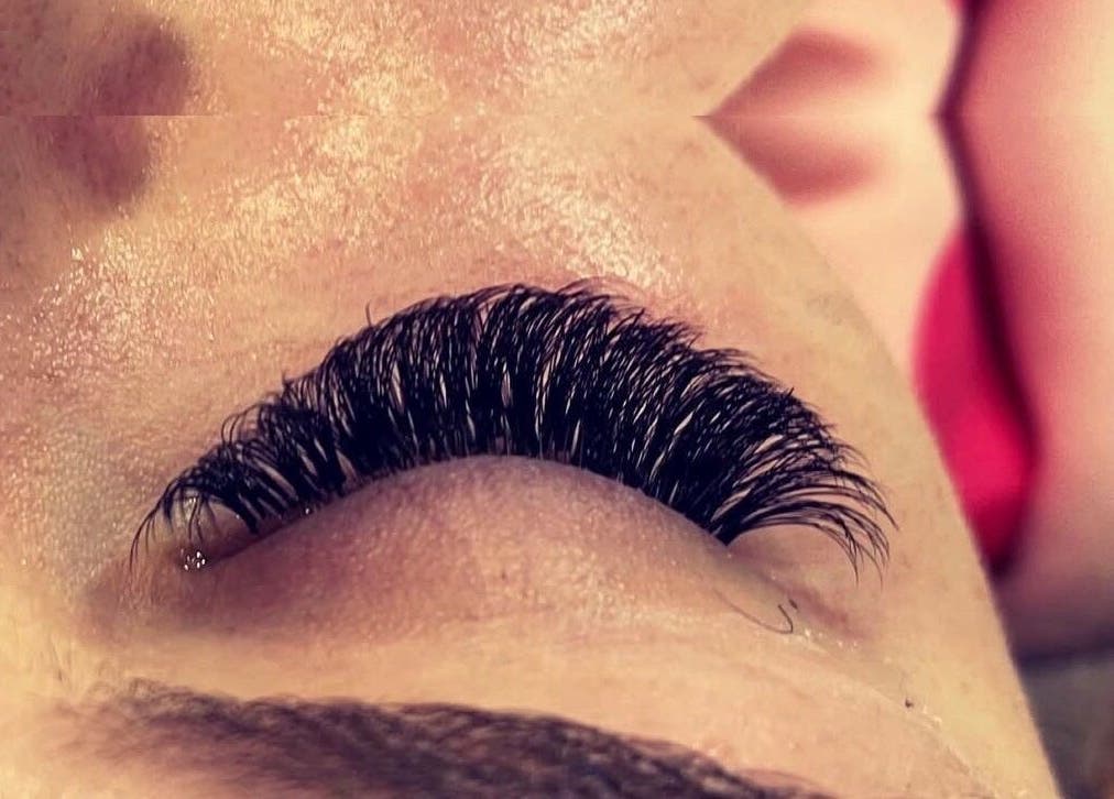 Close-up of full lash extensions at NJ Lash Lounge, Preston, England, GB. Luxurious and expertly applied.