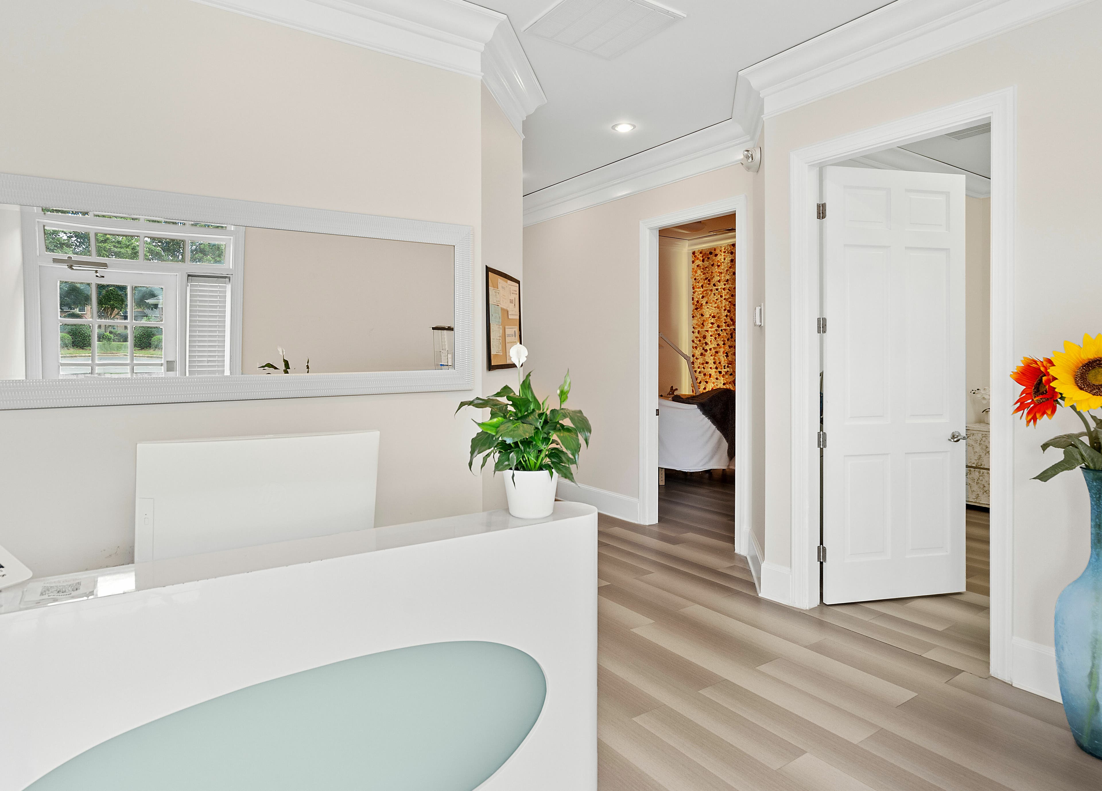 Warm welcome at ReVive Spa Charlotte's modern reception in Charlotte, North Carolina, US.