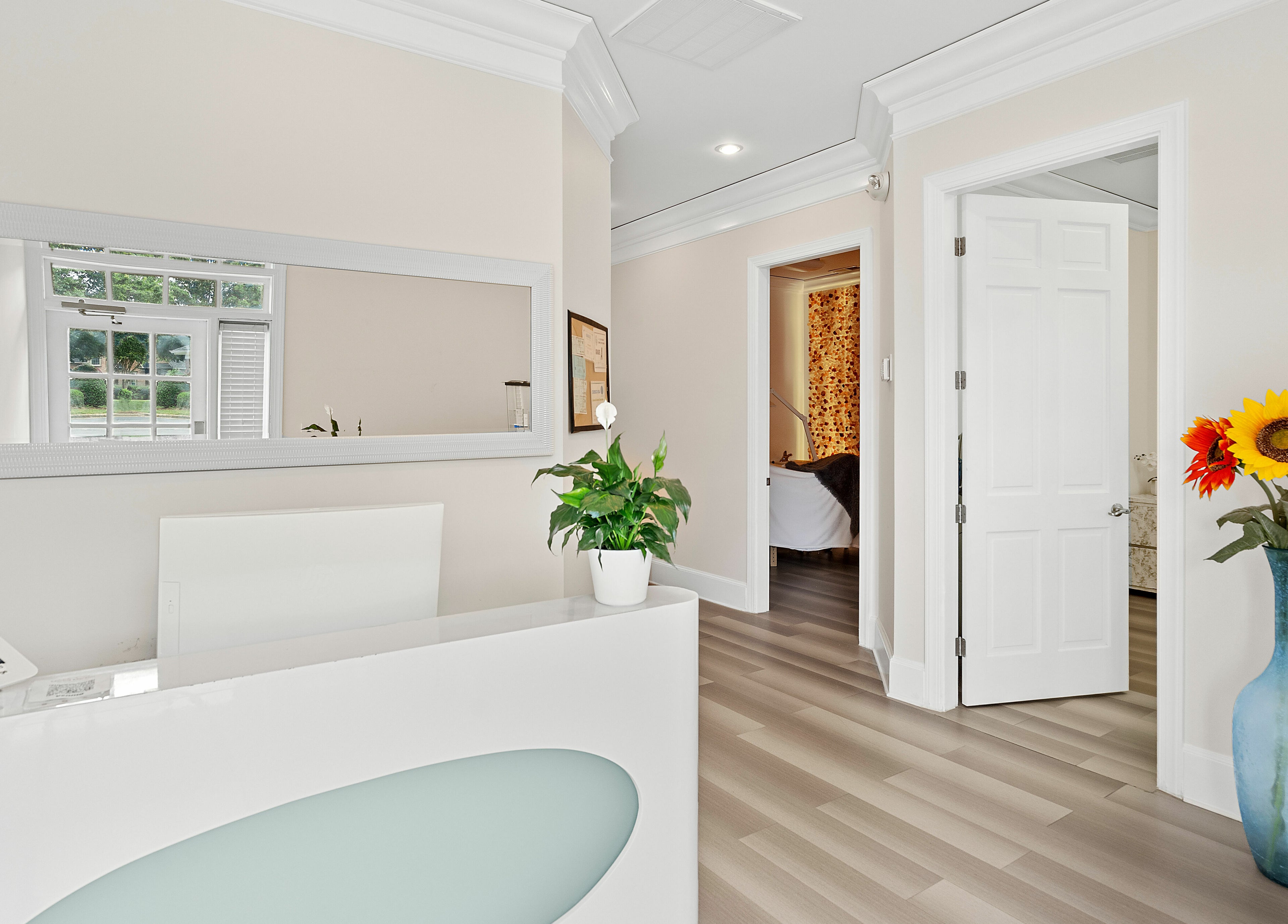 Warm welcome at ReVive Spa Charlotte's modern reception in Charlotte, North Carolina, US.