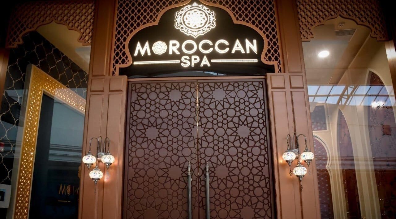Moroccan Spa entrance featuring intricate decor at Lucknow, Uttar Pradesh, IN.