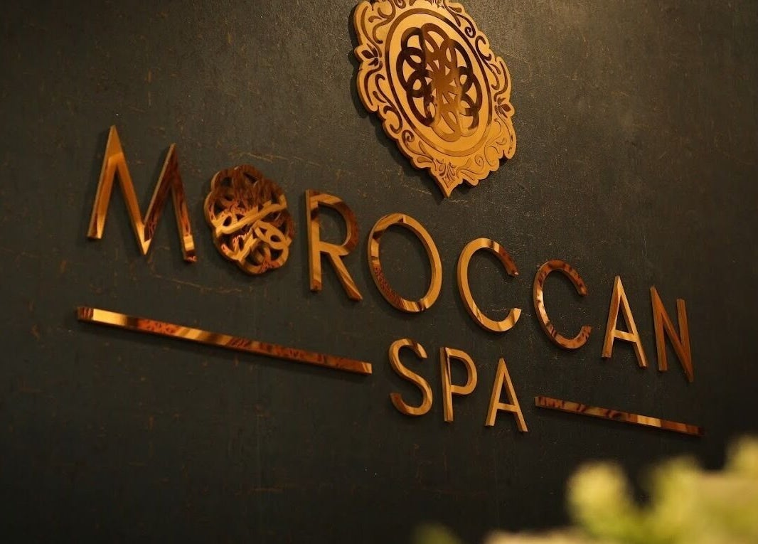 Elegant Moroccan Spa entrance sign in Lucknow, Uttar Pradesh, IN, showcasing luxury and relaxation.