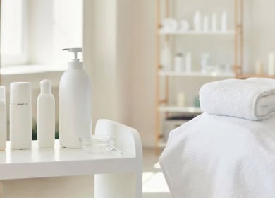 True Form Aesthetics treatment room with spa essentials in Te Awamutu, Waikato Region, NZ.