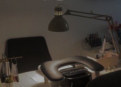 Cozy nail care station at Pressed Beans in Montréal, Québec, CA, featuring sleek design and modern amenities.