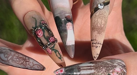 Exquisite nail art featuring intricate designs at Pressed Beans in Montréal, Québec, CA.