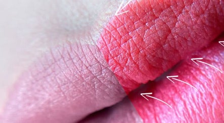 Close-up de labios rosas cuidados en Cejas Roslyn, Miami, Florida, US, destacando textura y color vibrante.