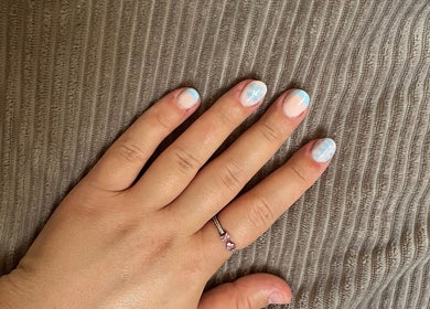 Pastel nail art with blue details at Ruth Elizabeth Beauty, Hinckley, England, GB.