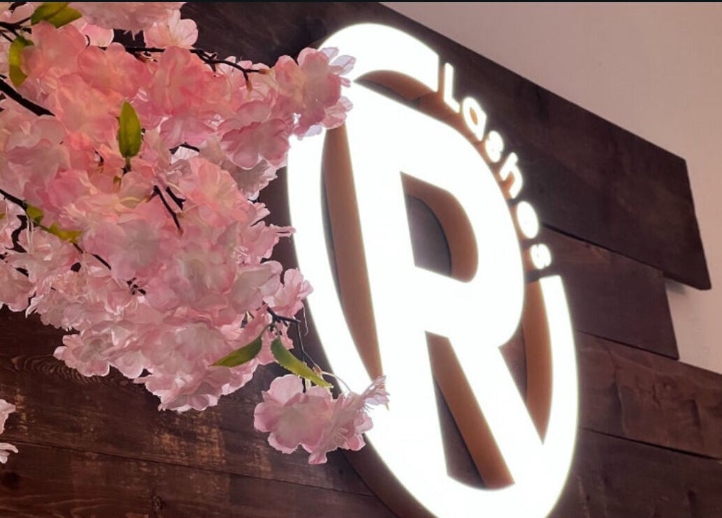 Bright Eléve Style Lash Brow Nail Bar/R-lashes sign with cherry blossoms in Covina, California, US.