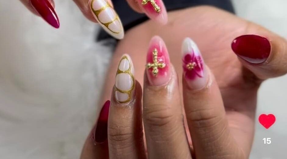Stylish nail art with gold accents at Eléve Style Lash Brow Nail Bar/R-lashes in Covina, California, US.