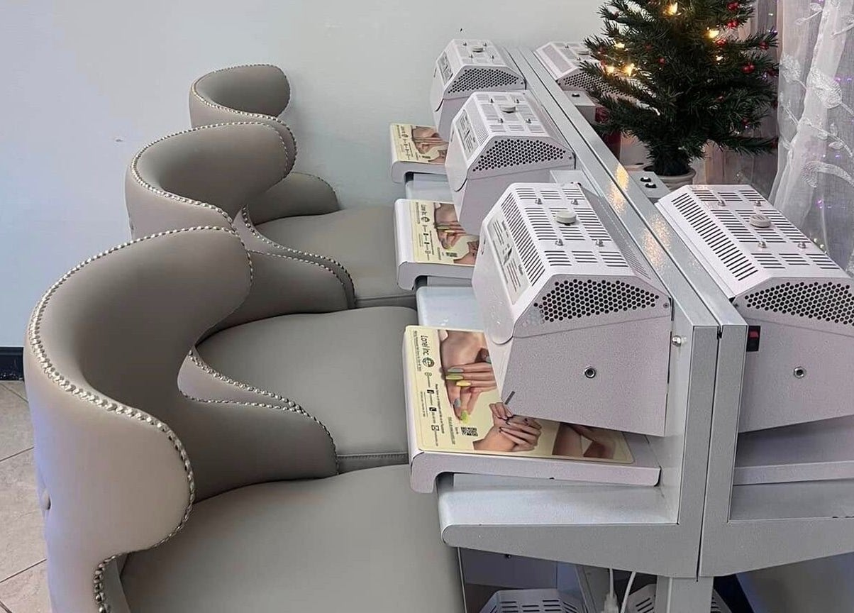 Stylish nail dryers and seating at Castle Nails and Spa Inc, Tewksbury, Massachusetts, US.