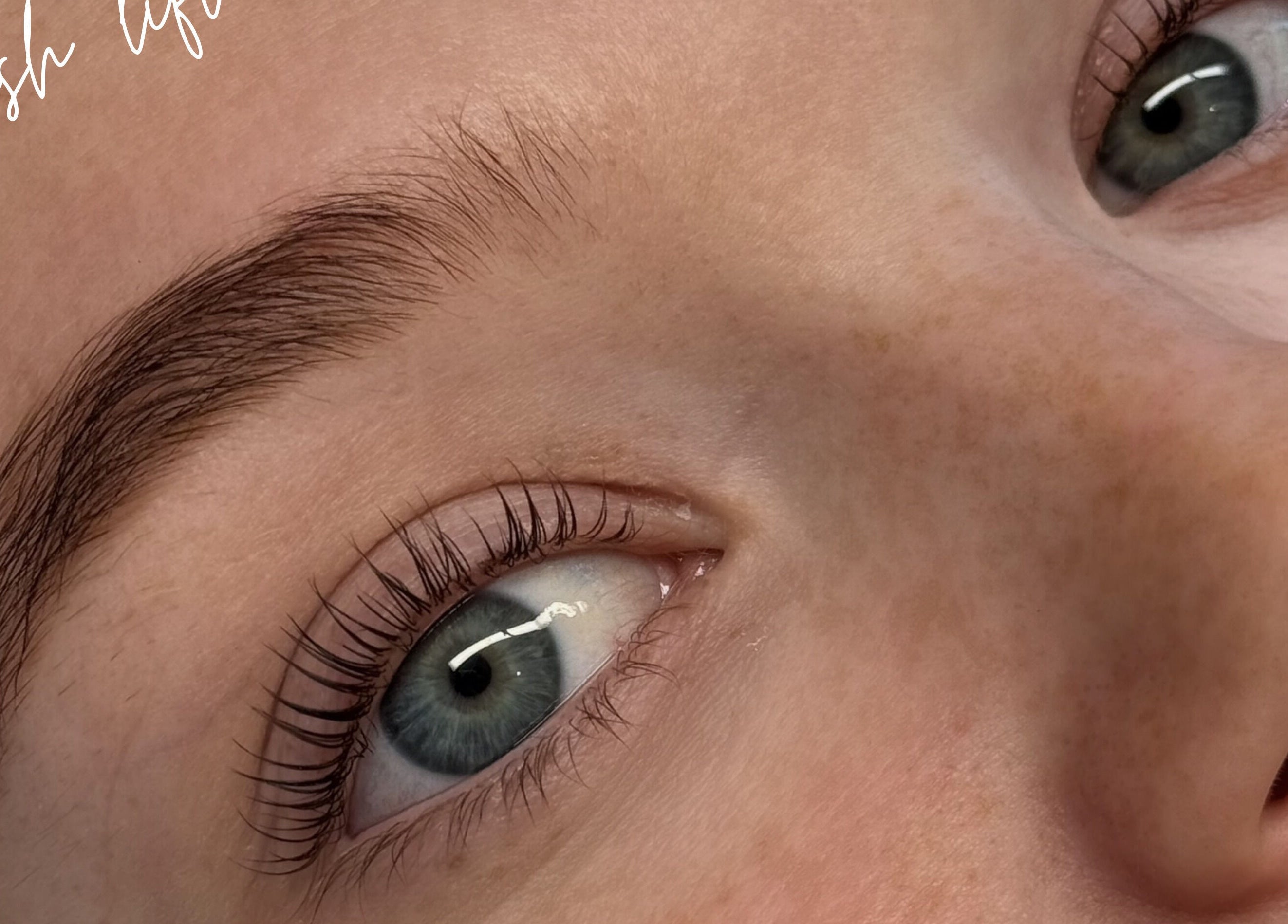 Close-up of lifted lashes and defined brows at Defined Cosmetics, Labrador, Queensland, AU.