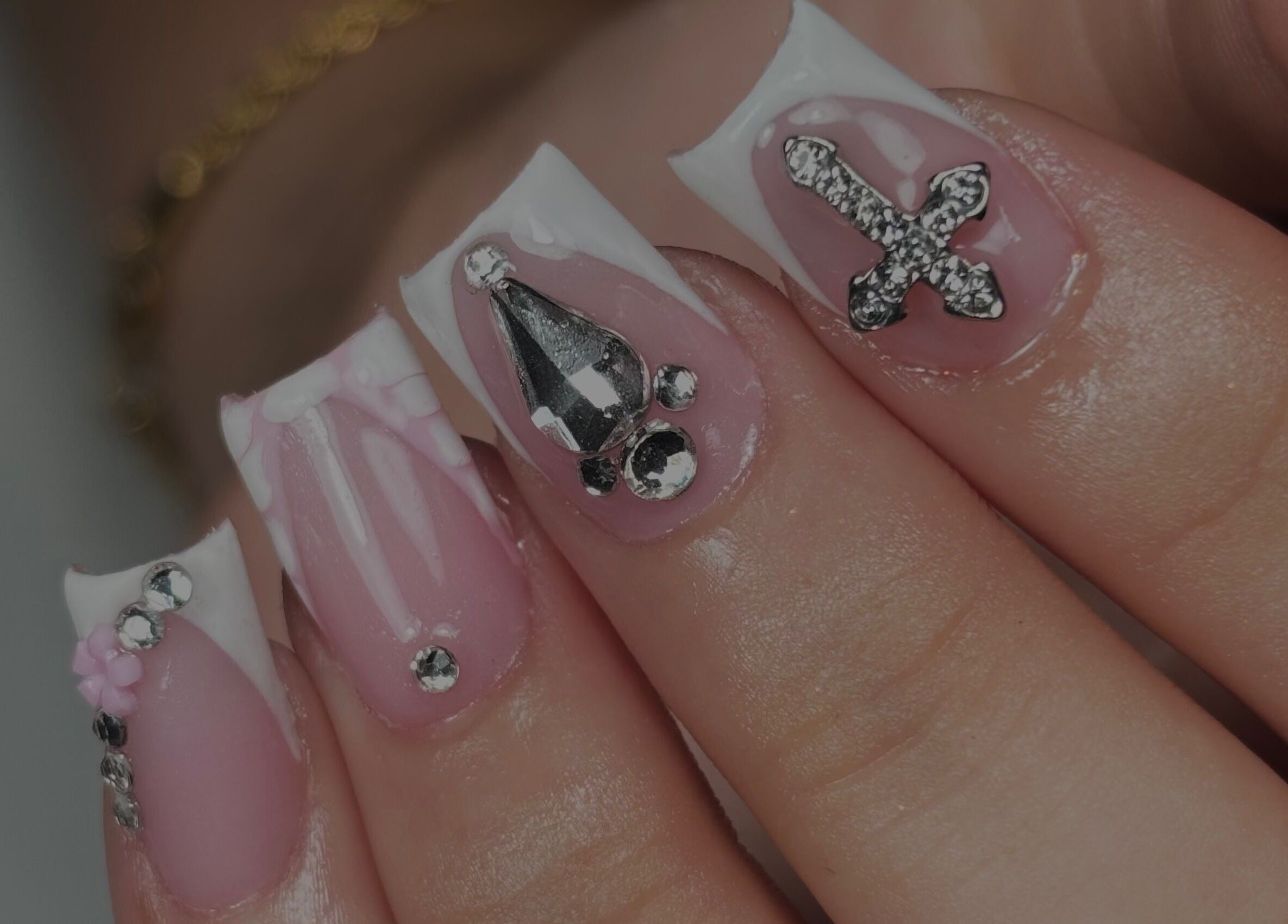 Elegant nail art with crystals at Nanesdivinedit, Flagstone, Queensland, AU.