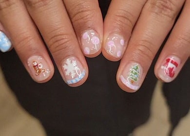 Decorative nail art featuring festive designs at Everyday Elegance Spa, West Jordan, Utah, US.