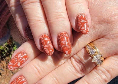 Beautiful autumn-themed nail art at Everyday Elegance Spa, West Jordan, Utah, US.