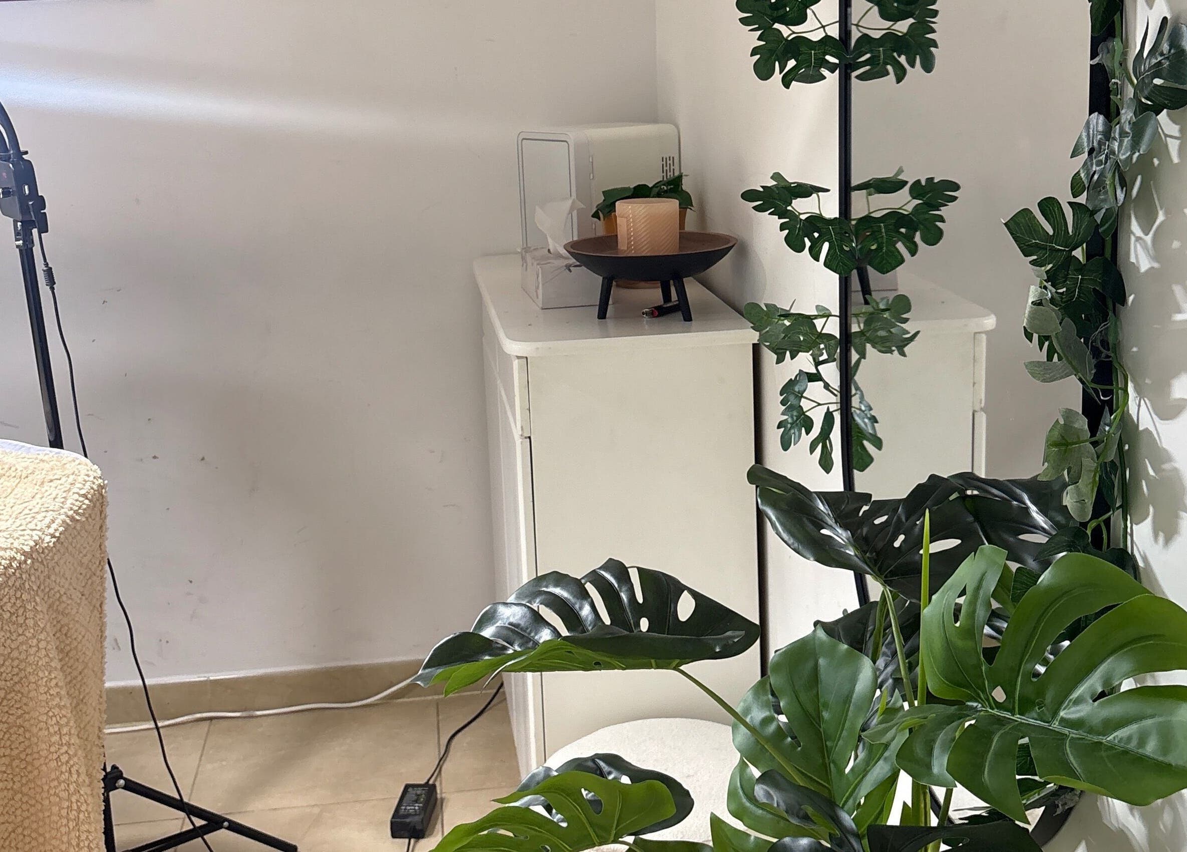 Cantinho acolhedor com plantas no Studio Maria Nascimento, Anderlecht, Bruxelles, BE. Ambiente sereno e natural.