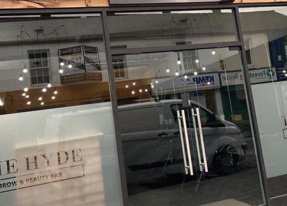 Stylish beauty salon front window at Nailzbycode, Kidderminster, England, GB reflecting local vibe.