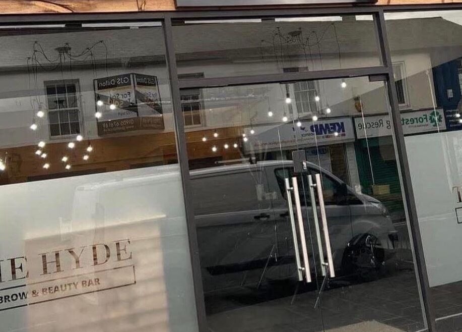 Stylish beauty salon front window at Nailzbycode, Kidderminster, England, GB reflecting local vibe.