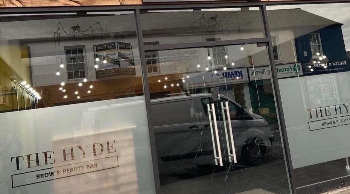 Stylish beauty salon front window at Nailzbycode, Kidderminster, England, GB reflecting local vibe.