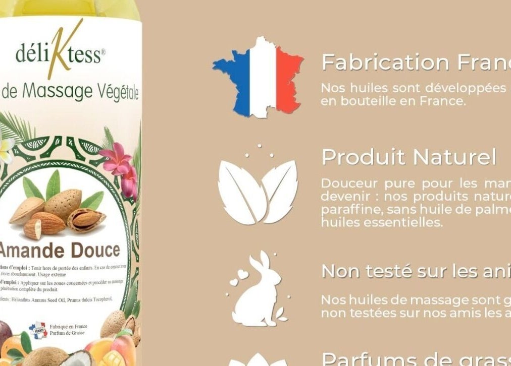 Huile de massage Amande Douce à Un instant détente, Limeil-brévannes, Île-de-france, FR. Fabriquée en France.