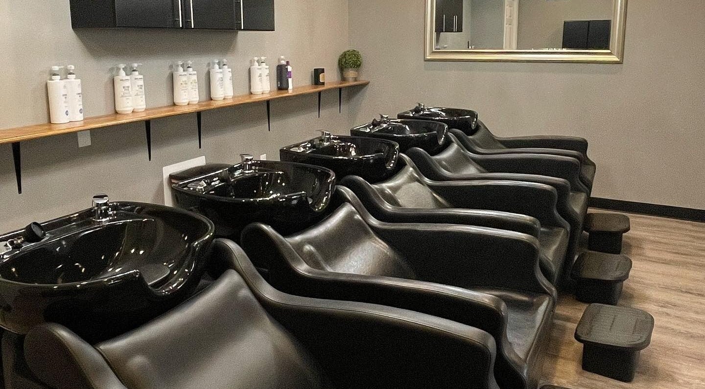 Modern wash stations at Stella Salon and Spa in Taylor, Pennsylvania, US, offering luxury hair care experiences.