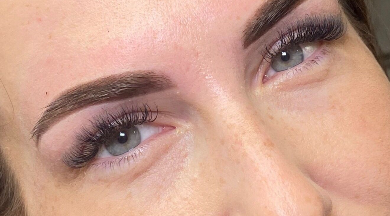 Close-up of perfectly shaped eyebrows and lashes at Brows&Beauty By Estelle, Wythenshawe, England, GB.
