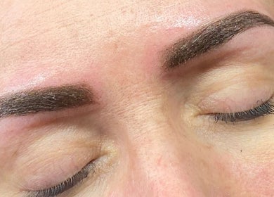 Close-up of expertly shaped eyebrows at Brows&Beauty By Estelle in Wythenshawe, England, GB.