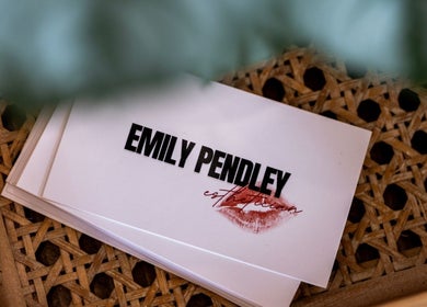 Emily Pendley - Esthetician business card on woven surface in West Baden Springs, Indiana, US.