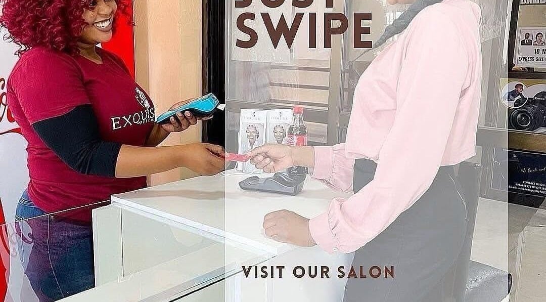 Friendly staff assisting a customer with payment at Exquisite Pulchritude, Lusaka, Lusaka Province, ZM salon.