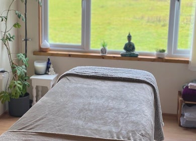 Peaceful massage room at Massage Therapy with Molly, Hassocks, England, GB.