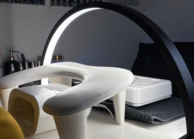 Modern manicure setup at Ellsbeautymark, Aveley, England, GB, featuring sleek and stylish equipment.