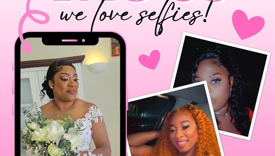 Collage of selfies at Always Glowing Boutique, CW, with heart graphics.