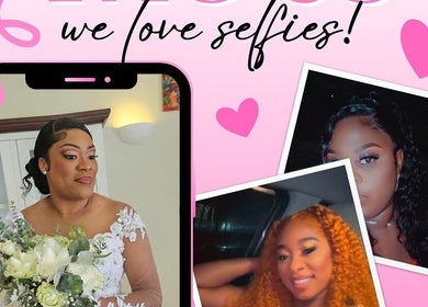 Collage of selfies at Always Glowing Boutique, CW, with heart graphics.