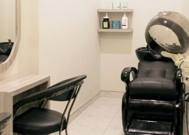 Elegant hair salon setup at Amaya Wellness and Spa, Denpasar, Bali, ID, featuring a chic wash station.