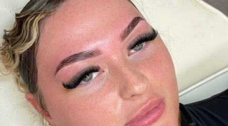 Close-up of expertly styled brows at V Lbeauty Mcr, Manchester, England, GB showcasing beauty results.