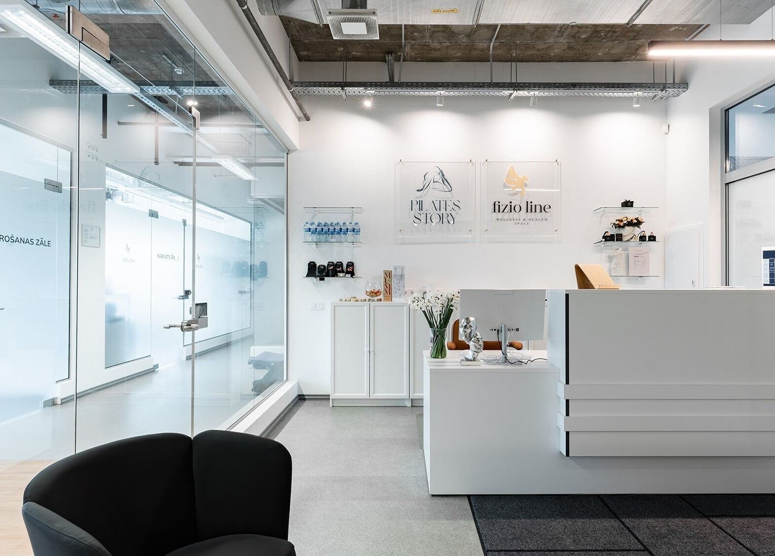 FIZIO LINE modern reception area with sleek design and welcoming atmosphere at Rīga, LV