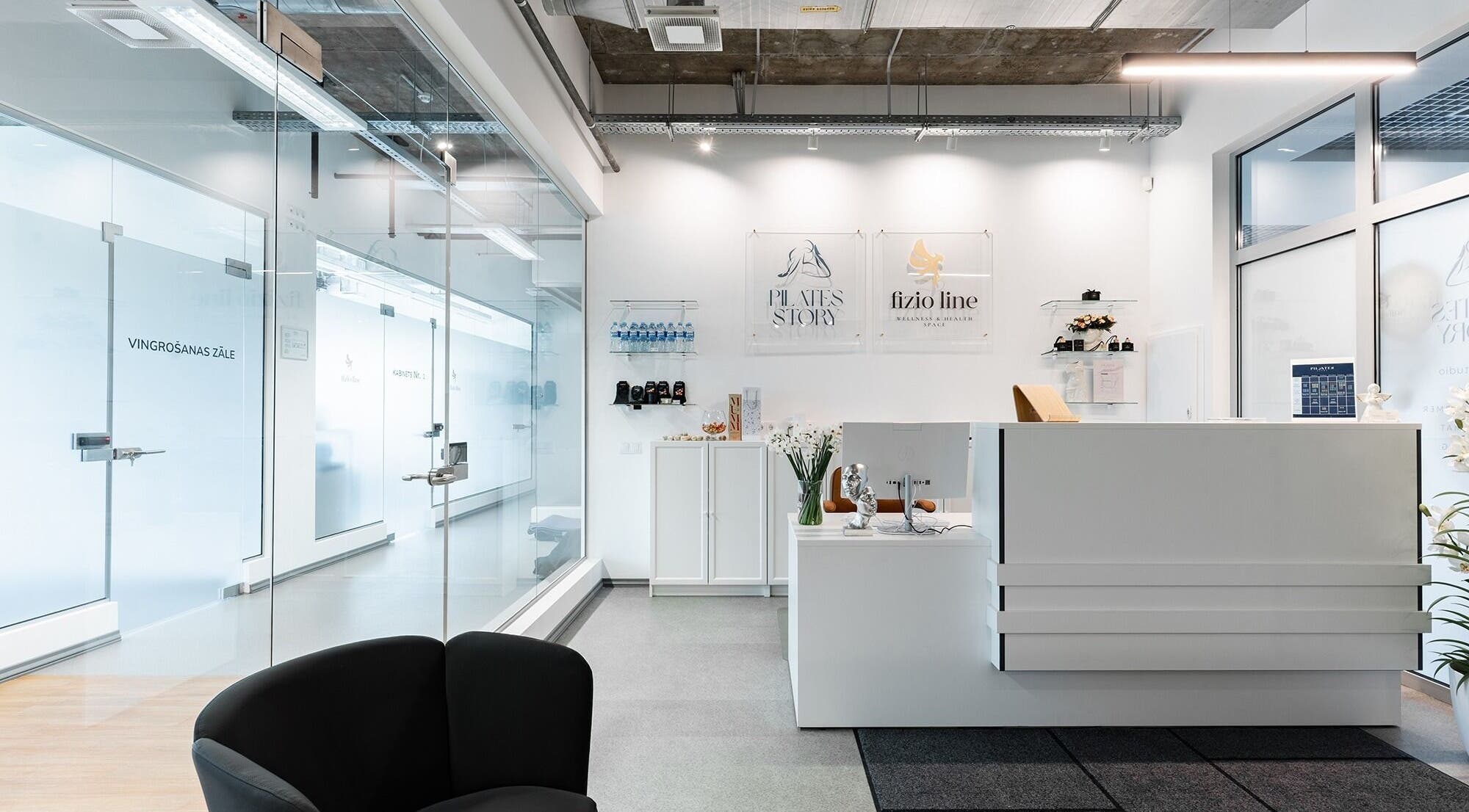 FIZIO LINE modern reception area with sleek design and welcoming atmosphere at Rīga, LV