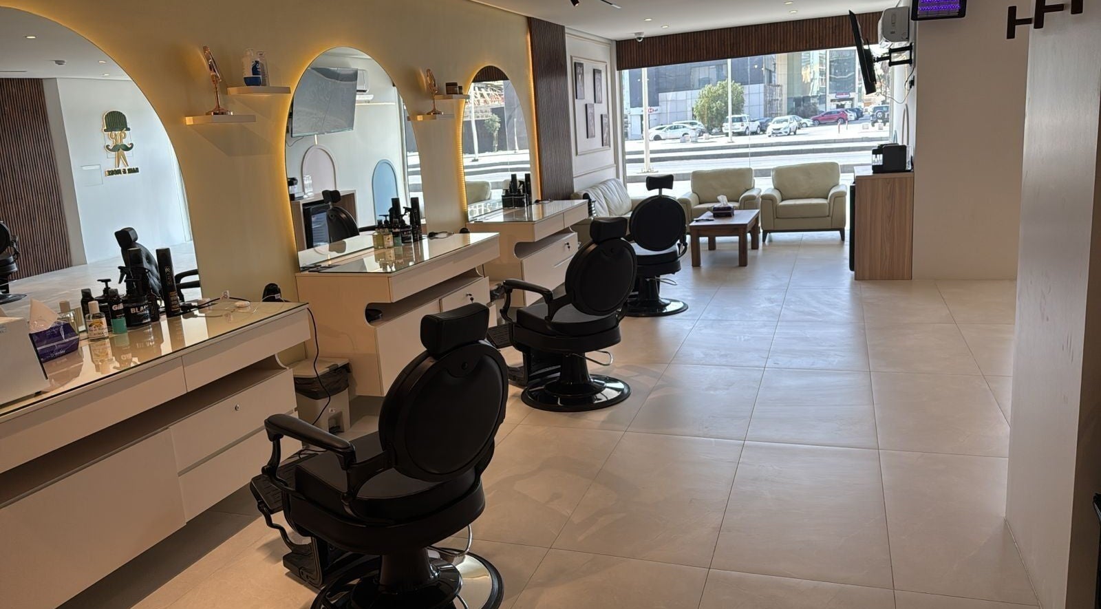 Luxury interior of Hair&More salon in Riyadh, Riyadh Province, SA featuring stylish chairs and decor.