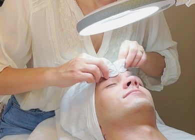 Facial treatment at A.B. SKINCARE STUDIO, Winnipeg, Manitoba, CA, offering soothing skincare services.