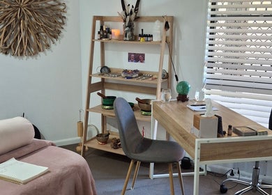 Peaceful therapy room at Reiki Readings & Sound - Lou Crangle Psychic Medium, Buderim, Queensland, AU.