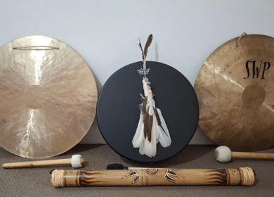 Gongs and feathers at Reiki Readings & Sound - Lou Crangle Psychic Medium in Buderim, Queensland, AU.