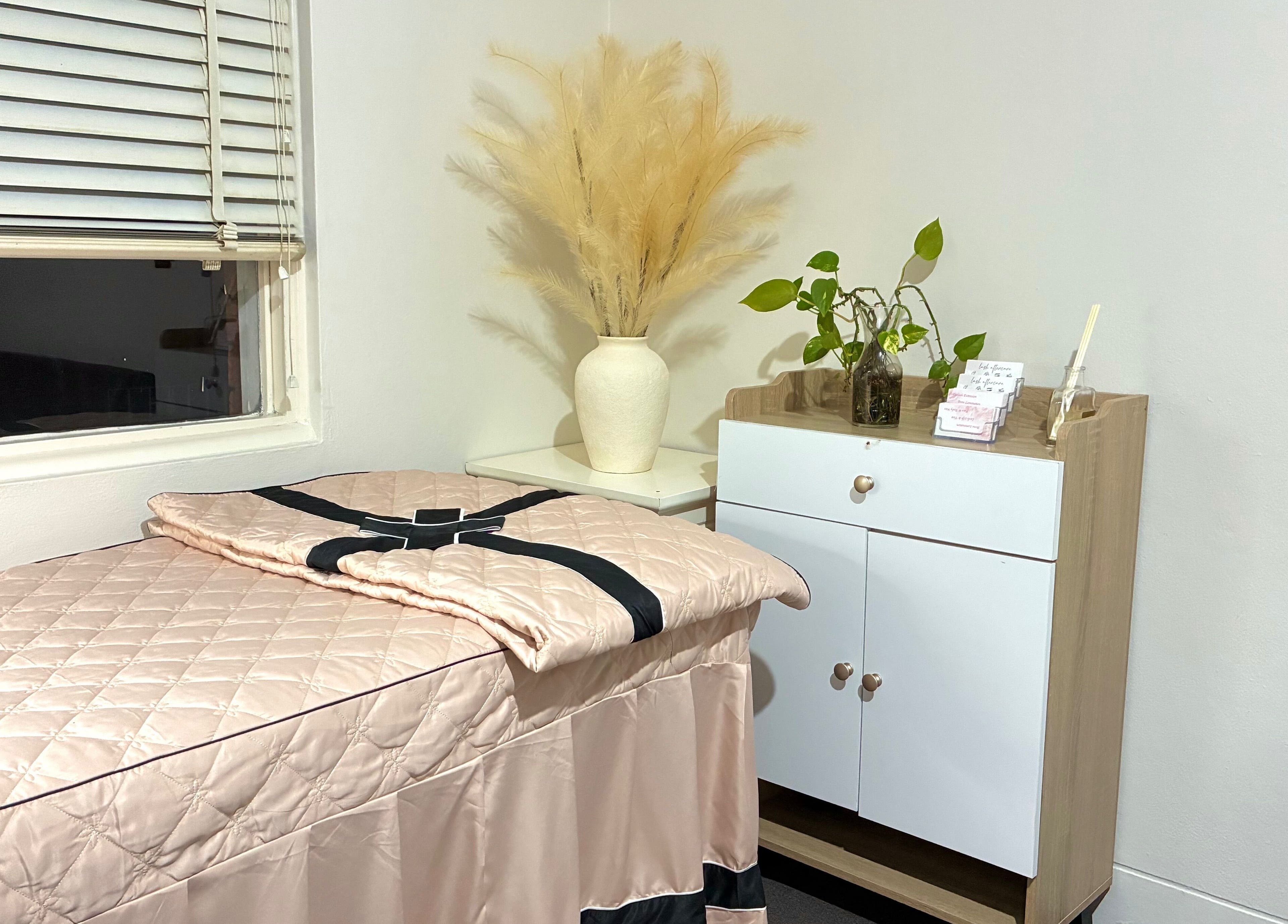 Sweety Lashes tranquil room with massage bed and decor in Campsie, New South Wales, AU.