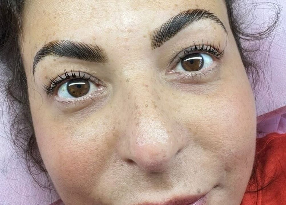 Close-up of expertly shaped eyebrows at Sweety Lashes, Campsie, New South Wales, AU, showcasing beauty treatment.